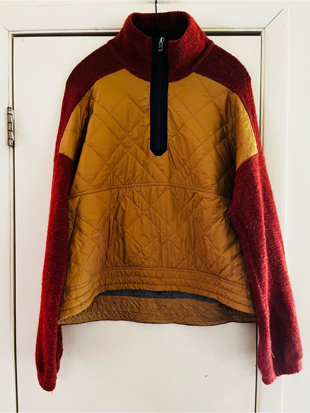 prAna Glen Ivy Quilted Wool Blend 1/4 Zip Pullover Gingerbread Gorpcore
